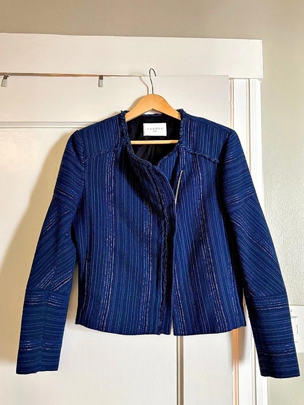 Sandro Textured Zip Jacket in Blue Like New